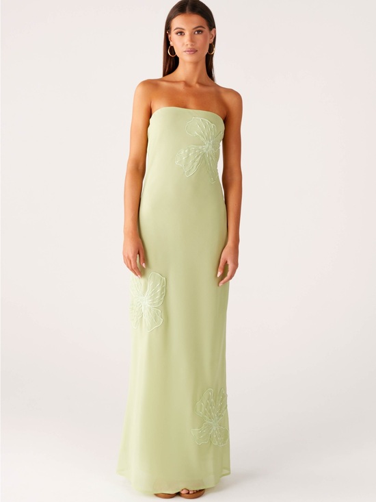 Peppermayo Dresses & Skirts - Peppermayo Strapless Pale Green Floral-Appliqué Maxi Dress